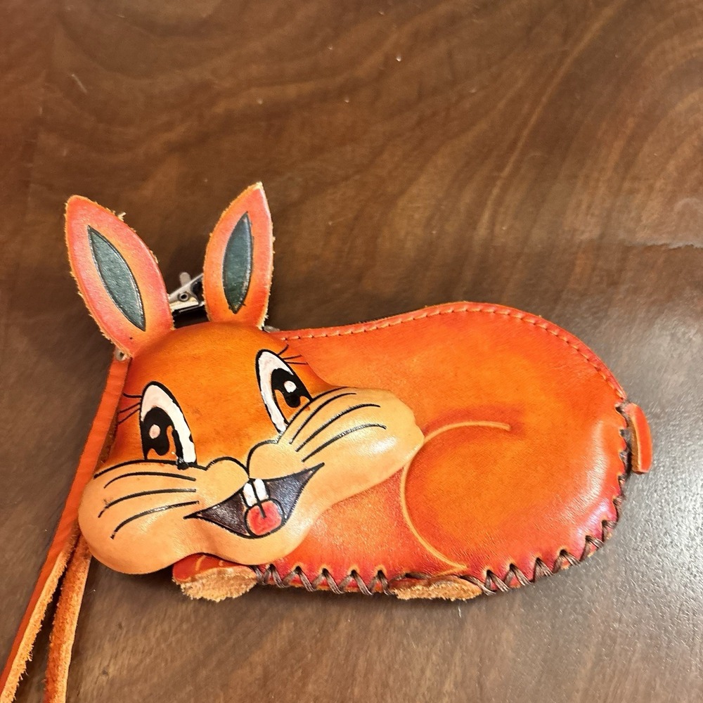 Handmade Leather‎ Bunny Coin Purse Wristlet 3D Rabbit Wallet